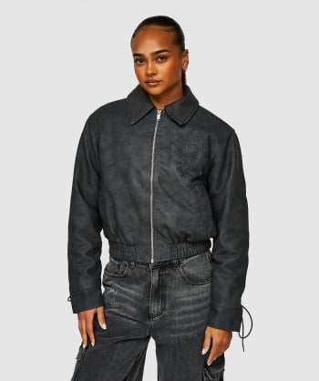 Womens Obscure Cropped Faux Leather bomber Jacket