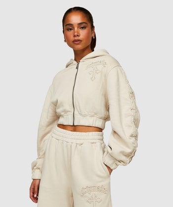 Womens Emnity Ruched Crop Full Zip Hoodie