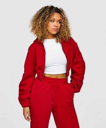 Womens Emnity Ruched Crop Full Zip Hoodie